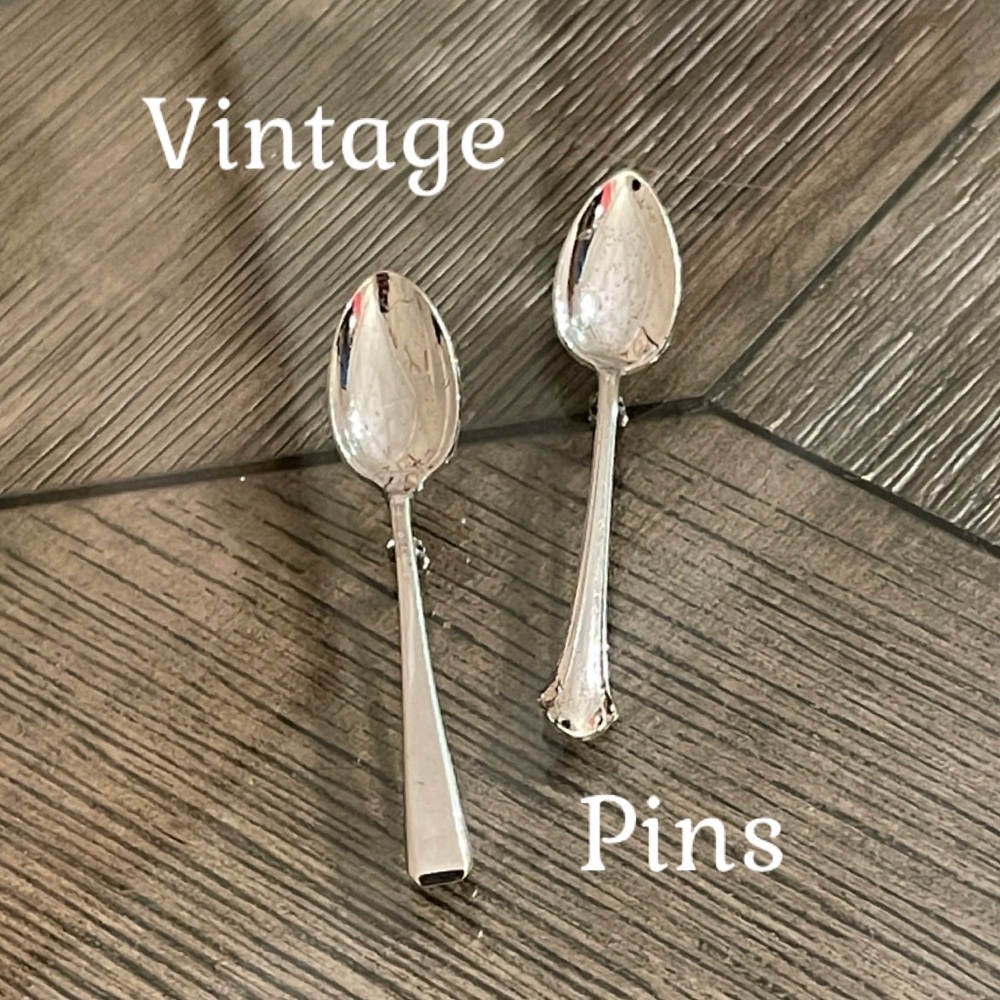 2 Vintage Silver Tone Spoon Brooch Pin 2.5" Pat. 2066969 Costume Jewelry